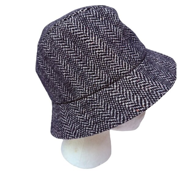 KANGOL Bucket Hat Navy Blue Herringbone Tweed Size Small Unisex - Picture 2 of 9